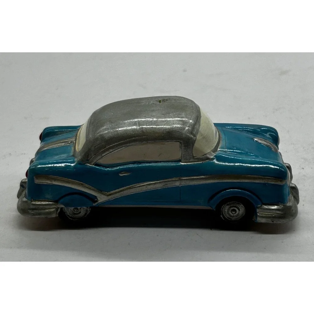 Vintage Plaster Chalkware Blue and Silver Painted Car 4 1/2